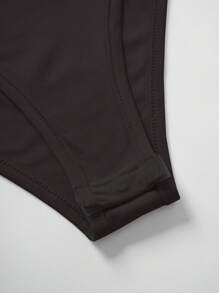 Sweetra Women's Solid Color Pleated Summer Bodysuit, Simple Style - Black - View 5