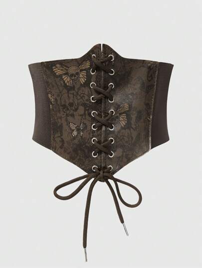 ROMWE Fairycore 1 件女士棕色镂空骷髅蝴蝶装饰哥特式腰带，适合日常搭配连衣裙、万圣节