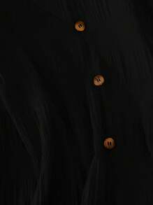 SHEIN LUNE Plus Size Women's Plain And Simple Button Decor Daily Wear Shirt - Black - View 4
