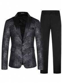 Manfinity AFTRDRK Hombres de cuello pico con botón Blazer & Pantalones de traje - Negro - Ver 3