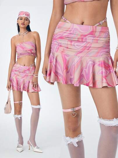 GIOIA TANG Minifalda de punto ajustada con estampado para mujer, estilo artista 'girlcore', casual, para vacaciones, fiesta, festival, y vestimenta occidental