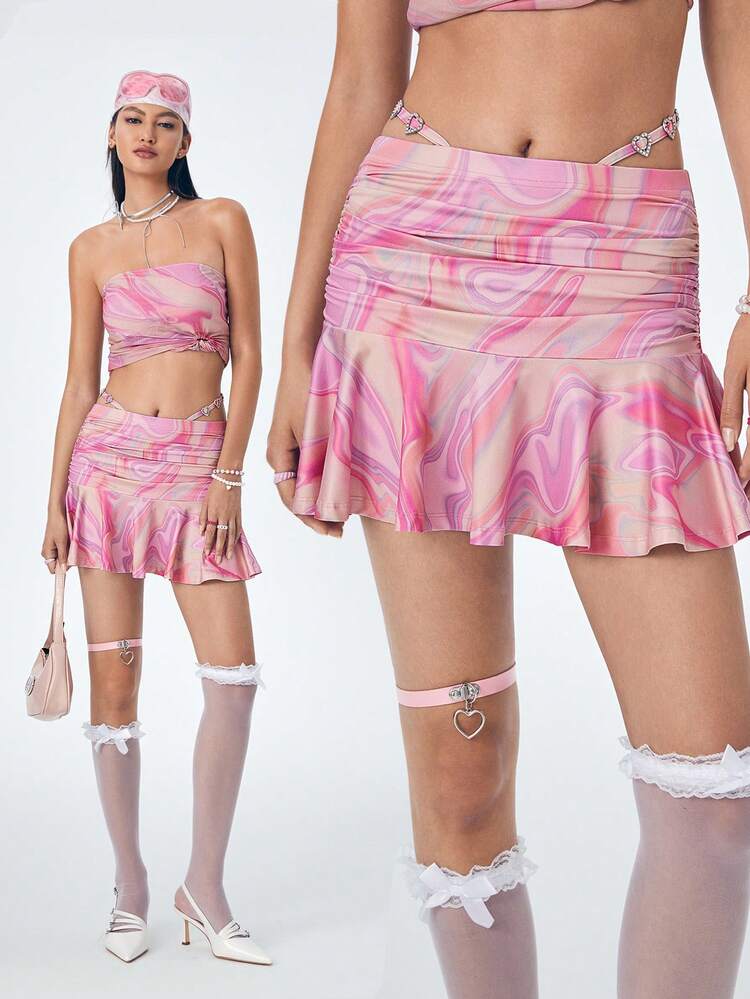 Artist Girlcore Casual Bodycon Bandage Mini Skirt With Print Design For Women, Holiday, Party, Festival, Western Wear