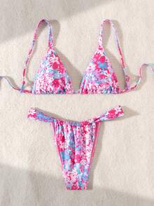 Ladies' Summer Beach Floral Print Sexy Bikini Set, Random Print