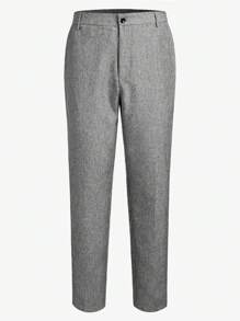 AKNOTIC Business Casual 男士老錢款風格商務休閒編織彈性腰拉鍊西裝褲，易護理，適宜所有季節 - 黑與白 - 查看 1