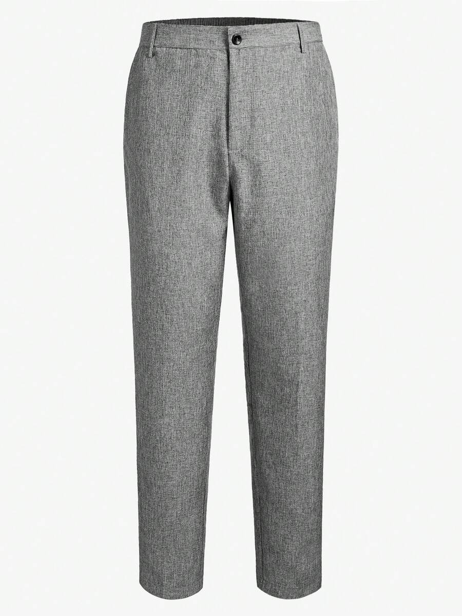 AKNOTIC Business Casual 男士老錢款風格商務休閒編織彈性腰拉鍊西裝褲，易護理，適宜所有季節 - 黑與白 - 查看 1