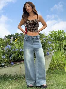 SHEIN EZwear Camo Print Seamless Cropped Camisole Knitted Top - Multicolor - View 6