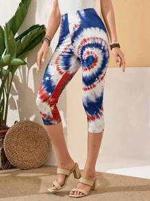 EMERY ROSE Women's Printed Casual Seven-Quarter Everyday Leggings 4th Of July Clothes Red White Blue Tights Capris - Multicolor - View 1