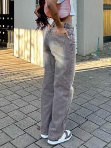 NVFelix 2025 New Women's Summer Outdoor Casual High-Waisted Shadow Straight-Leg Jeans - Burgundy - View 3