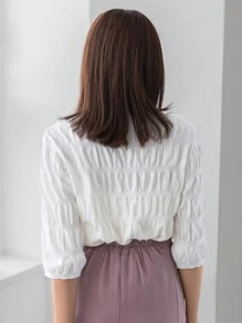 FRIFUL 女士圓領純色中袖休閒針織上衣 - 杏色 - 查看 10