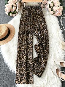 EMERY ROSE Pantalones de pierna recta con estampado de leopardo de moda para mujer para vacaciones