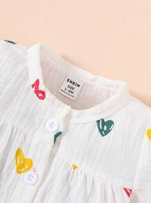 SHEIN Baby Girl's Spring/Summer Heart Printed Gauze Long-Sleeved Two-Piece - White - View 6