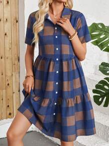 EMERY ROSE 女士夏季格紋印花荷葉邊短袖裙 - 彩色 - 查看 4