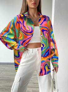 INAWLY Ladies' Casual Colorful Fluid Pattern Long Sleeve Shirt For Holiday - Multicolor - View 6