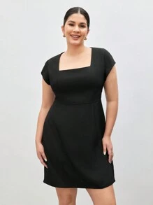 BizChic 純色可變方領優雅連衣裙 - 黑色 - 查看 5