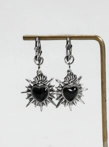 ROMWE 1 cặp bông tai hình trái tim đính đá đen phong cách Gothic Punk cổ điển dành cho nữ ngày lễ tình nhân, tặng mẹ, tặng mẹ, tặng ngày của mẹ, quà tặng Halloween - Nhiều màu - Xem 5