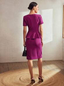 MOTF PREMIUM SOLID PEPLUM WAIST DRESS WITHOUT BELT - Purple - View 7
