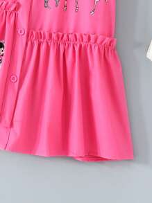 SHEIN 少女圖案純色簡約編織短袖上衣 - 玫紅色 - 查看 4