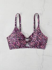 SHEIN Swim Curve 大码花朵印花比基尼上衣，适合夏季海滩度假 - 彩色 - 查看 5