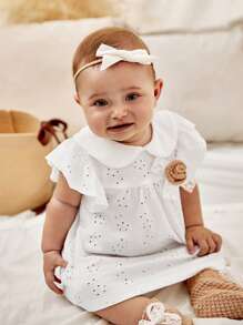 SHEIN 5pcs Baby Girls' Elegant Retro 3D Flower Lace Gift Set For Casual Wear, Spring/Summer - White - View 3