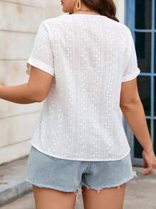 SHEIN VCAY 大尺碼純色蕾絲邊蝙蝠袖度假休閒襯衫 - 白色 - 查看 2