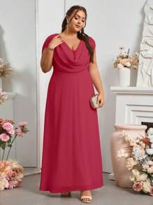 SHEIN Belle Burgundy Red Women's Elegant Chiffon Plus Size Bridesmaid Dress, Long
