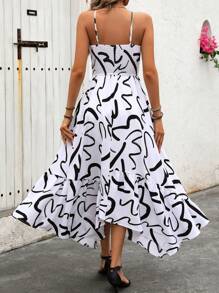 Breezaya Vestido negro y blanco sin mangas con estampado elegante para mujer para vacaciones (estampado aleatorio)