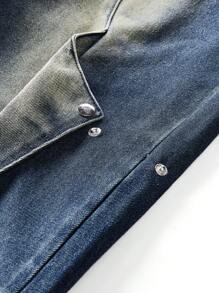 Chillumni Men's Dark Blue Vintage Washed Asymmetric Design Straight Wide-Leg Jeans - Teal Blue - View 15