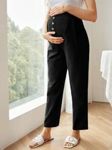 SHEIN 浪漫假期直筒褲，高腰寬鬆款式，可調整彈性腰帶，孕婦褲