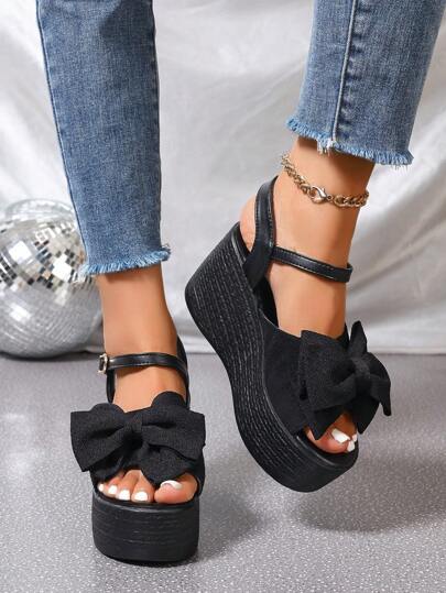 Sandalias con plataforma gruesa, de moda, con cordones y lazo, de colores brillantes, para mujer de talla grande, para el Día de San Valentín