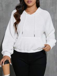 SHEIN Essnce Plus Size Hooded Loose Plaid Sweatshirt