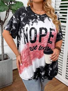 SHEIN CURVE+ 大码女式夏季短袖休闲 T 恤，字母印花，圆领图案 T 恤女式上衣 - 彩色 - 查看 4