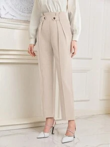 Modelyn Quần dài thanh lịch eo túi giấy trơn màu cho nữ - Màu be - Xem 4