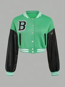 SHEIN Ladies' Printed Zipper Simple Daily Jacket - Green - View 3