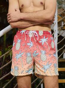 Surfspeed Men's Vacation Palm Tree & Pineapple Printed Drawstring Wide-Leg Beach Shorts - Multicolor - View 5