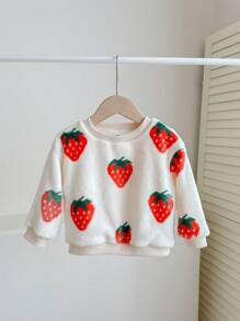 SHEIN Baby Girl Casual Cute Fuzzy Cartoon Printed Long Sleeve Sweatshirt For Fall/Winter