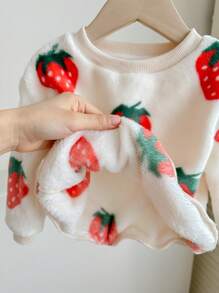 SHEIN Baby Girl Casual Cute Fuzzy Cartoon Printed Long Sleeve Sweatshirt For Fall/Winter