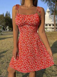 Breezaya Vestido de cami A-Line con pliegues en el busto y estampado floral