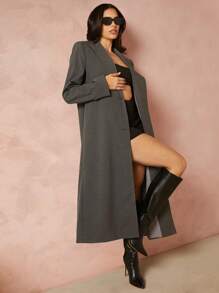 Hauture Abrigo de botones con solapa y abertura trasera