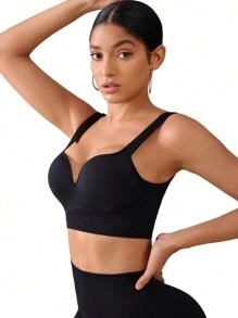 Slayform 无缝高强度运动胸罩，无可拆卸垫，带缝制垫的运动胸罩，高强度支撑，带不可拆卸垫模制罩杯，适用于女士高支撑工字背心、健身、瑜伽、跑步 - 黑色 - 查看 5