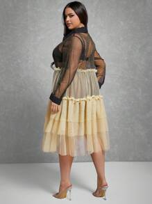 Hauture Plus Colorblock Ruffle Glitter Dress - Multicolor - View 2