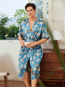 Men's Tropical Plant Printed Short Sleeve Casual Sleepwear/Robe For Vacation - Multicolor - View 1