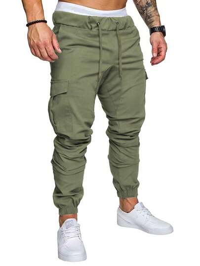 Manfinity Homme Men's Simple Solid Color Daily Casual Pants, For Fall