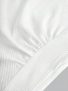 SHEIN Girlism 少女針織固色斜條紋短袖T卹，採用褶紋和分割式下擺設計 - 白色 - 查看 4