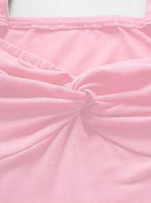 Sweetra Women's Solid Color Twisted Shoulder Strap Sleeveless Bodysuit, Summer - Pink - View 4