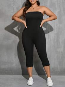 SHEIN Essnce Bộ áo liền quần quây thông thường mùa hè cỡ lớn dành cho nữ - màu đen - Xem 1