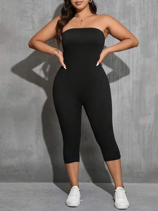 SHEIN Essnce Women's Plus Size Summer Casual Strapless Jumpsuit