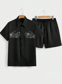Manfinity VCAY Conjunto casual de camisa y shorts tejidos