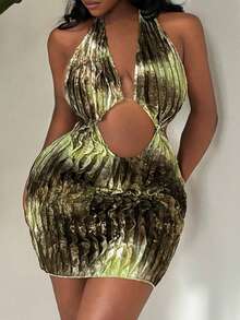 SHEIN SXY Robe sexy décolletée dans le dos et échancrée à la taille en tissu texturé pour femmes, pour la plage - Multicolore - Voir 5