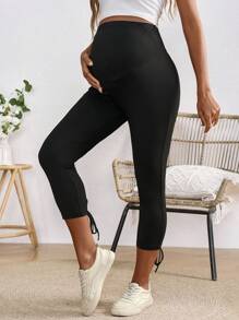 SHEIN Regulowane legginsy ciążowe w jednolitym kolorze z elastycznym paskiem