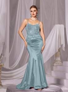 Faeriesty Rhinestone Detail Mermaid Hem Cami Party Dress - Baby Blue - View 6
